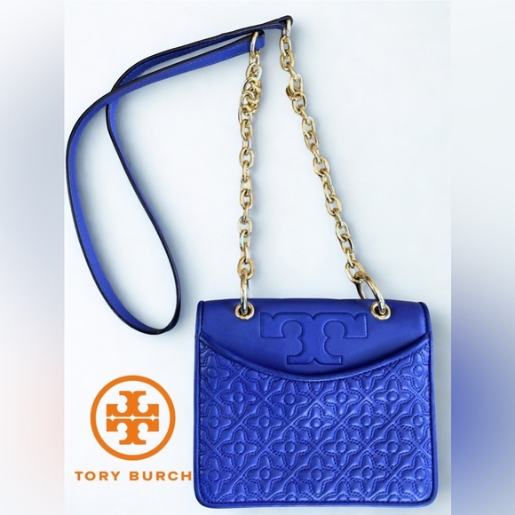 Tory Burch Handbags - 🔥 Tory Burch Fleming Small Quilted Floral Shoulder Bag - Royal Blue/Gold